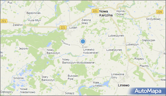 mapa Liniewko Kościerskie, Liniewko Kościerskie na mapie Targeo